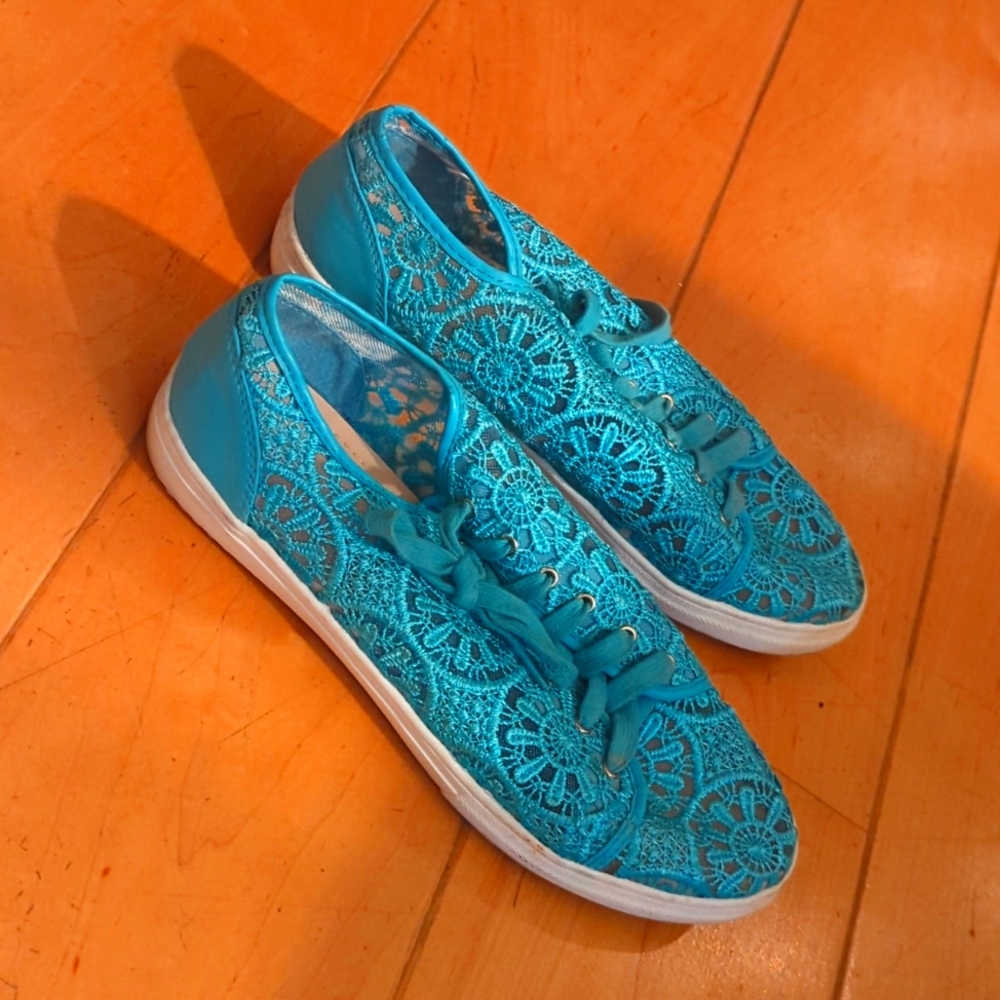 Lace lace up flats. Turquoise! Hot color